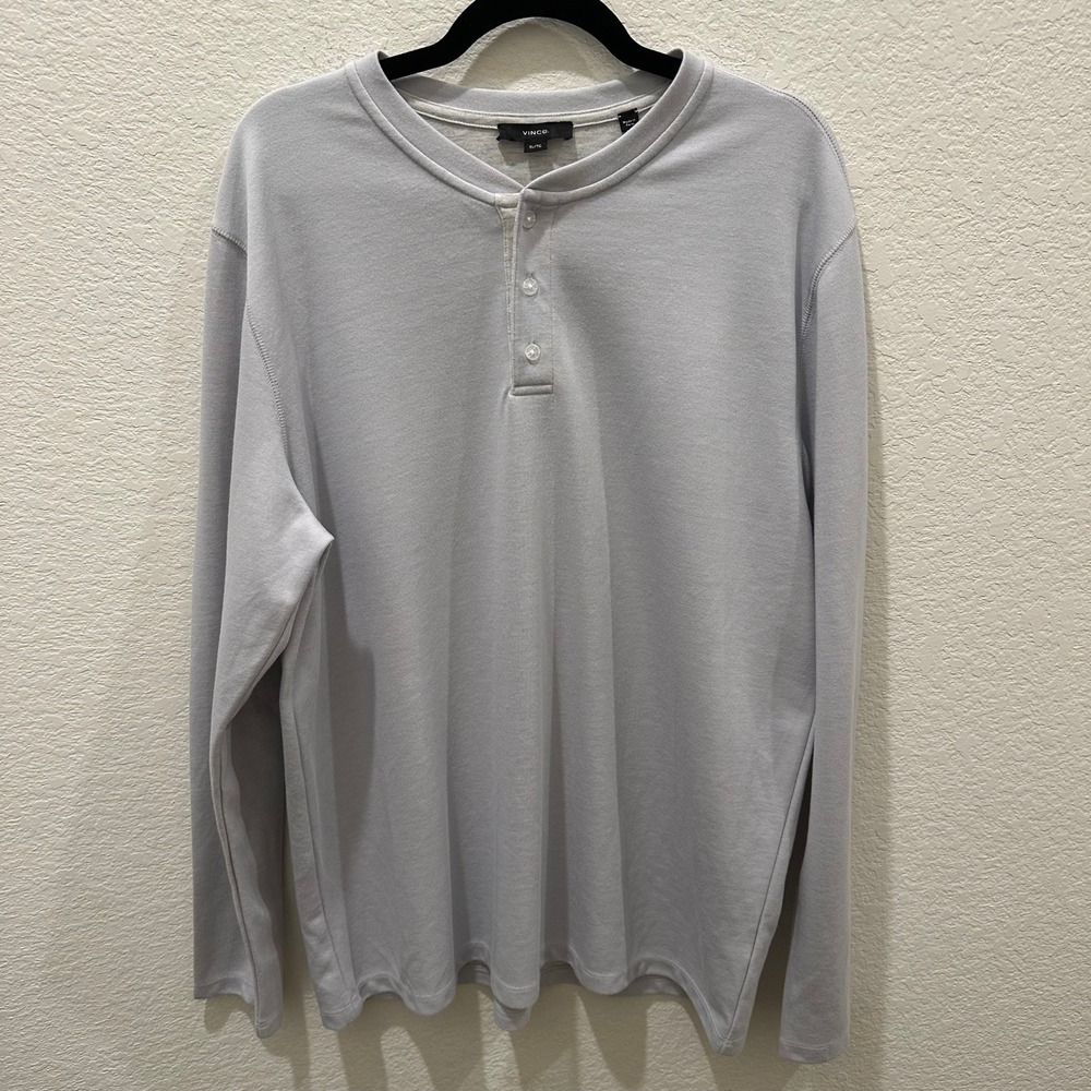 Vince Mens Light Grey Long Sleeve Henley Shirt XL Casual Knit Tee